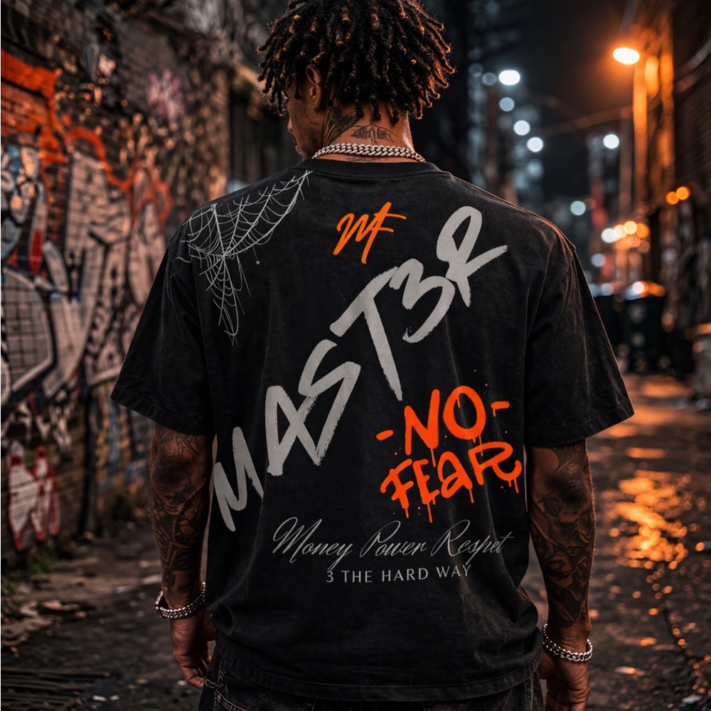 Black & orange Mast3r Fashion street fashion oversized tee